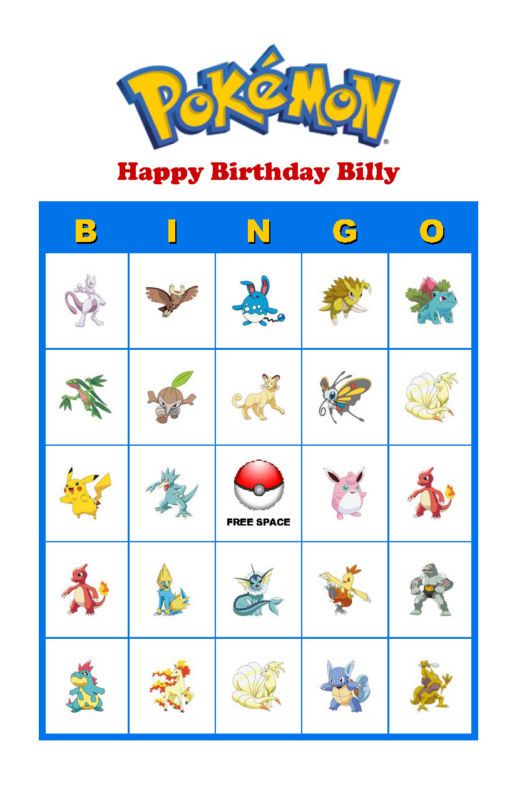 Pokemon Birthday Party Game Bingo Cards Evolved Pokemon  