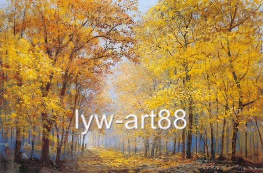 Original Oil painting landscape art Autumn maple forest  