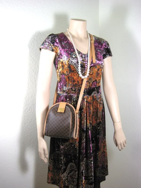 Vintage Stylish CELINE Italy Brown Canvas & Leather Small Shoulder 