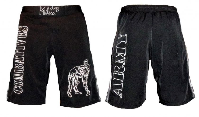 Combatives Fight Shorts Black with ACU Trim, MACP, BJJ  