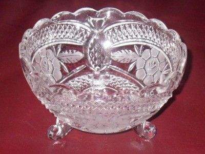 Vintage Clear Floral Crystal Cut Glass diamond footed Dish  