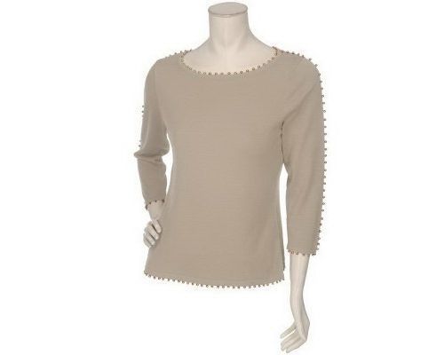 Linea by Louis DellOlio Ribbed Sweater w Goldtone Accnt  