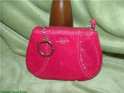 GENUINE COACH HOT PINK PATENT LEATHER COIN PURSE KEY RING  