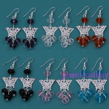 Silver Color hollow out Butterfly CZ multi color crystal beads dangle 