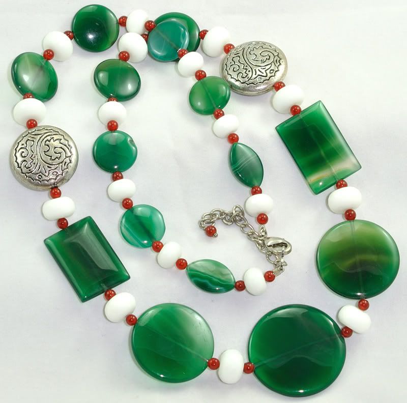 Charming 100% Natural Green Agate Carnelian Gemstone Beads Necklace 
