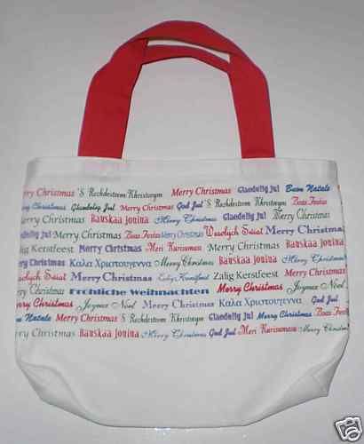 Gift Bag Merry Christmas in many languages on white  