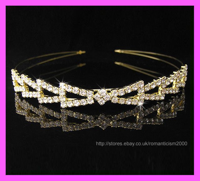 Gold Wedding/Bridal crystal veil tiara headband CR103  