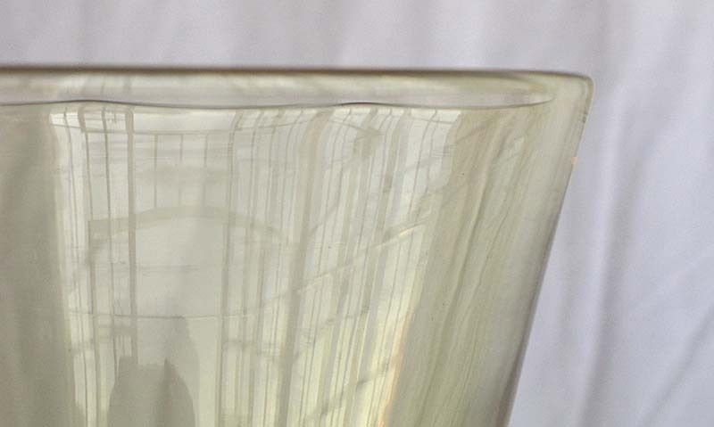 Swedish Modern Blown Studio Art Glass Yellow Vase Pedestal Flared 