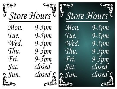 Store Hours Sign/ Vinyl Decal Large for Door or Window  
