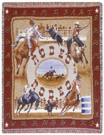 Rodeo Western Cowboy Tapestry Throw Blanket Afghan Gift  
