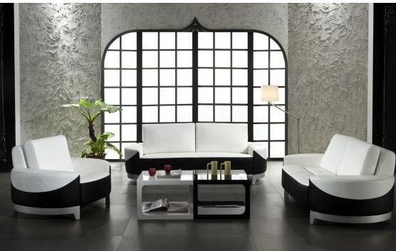   white & black contemporary leather 3 piece sectional sofa SET  