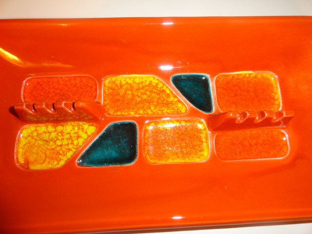 VTG MID Century Modern USA Pottery Orange Abstract MOD Lg Coffee Table 