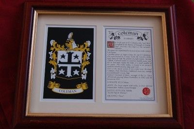 Coleman Heraldic Framed Coat of Arms + Family Crest  